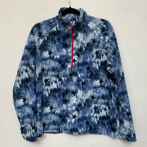 Eddie Bauer Women's Blue, White Star Print Fleece Quarter Zip Jacket Size XL